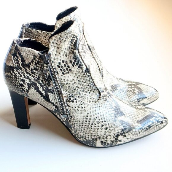 Franco Sarto Snakeskin Embossed Leather Heeled Ankle Boots Booties Size 8 - Picture 2 of 16